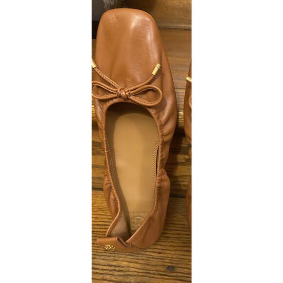Tory Burch Women's Rust Brown Bow Ballet Flats Square Toe Ruched Shoes 10.5 - Picture 7 of 12